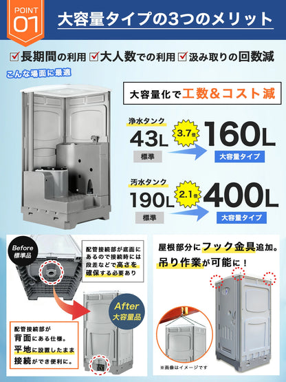 【400L大容量タイプ】 仮設トイレ 洋式 水洗 組立済み 簡易水洗い 汲み取り