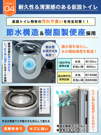 【400L大容量タイプ】 仮設トイレ 洋式 水洗 組立済み 簡易水洗い 汲み取り